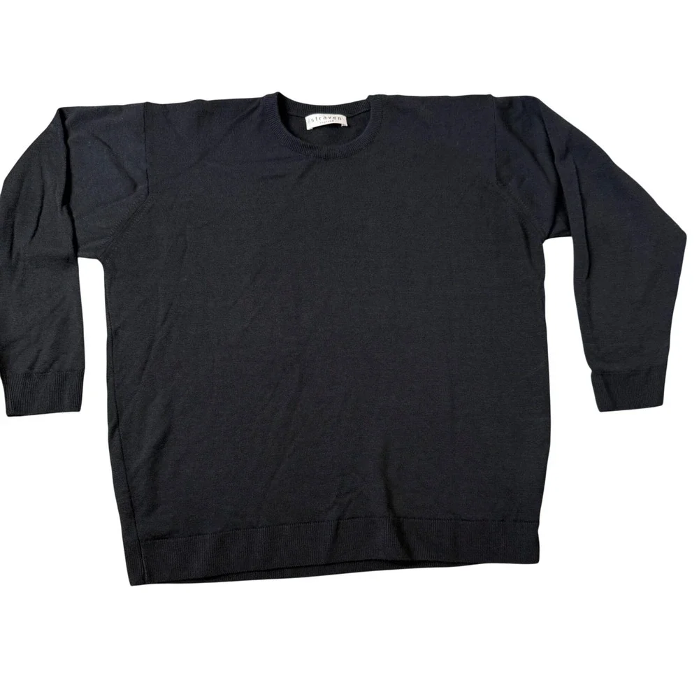 Straven‎ Machine Washable Wool Black Sweater Men L Minimalist Academia Pullover